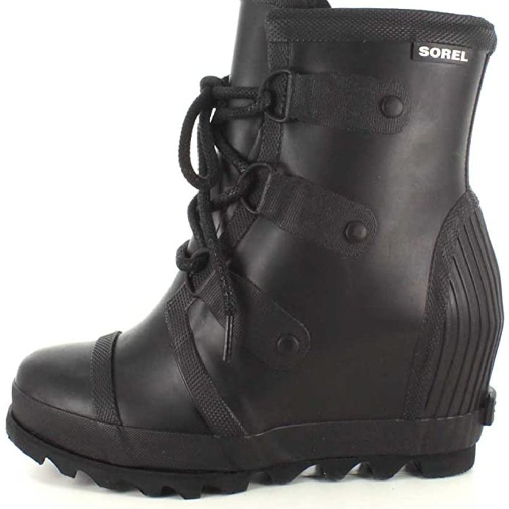 Womens Sorel Joan Rain Wedge Lace Up Snow Winter Mid Heel Rubber Boots